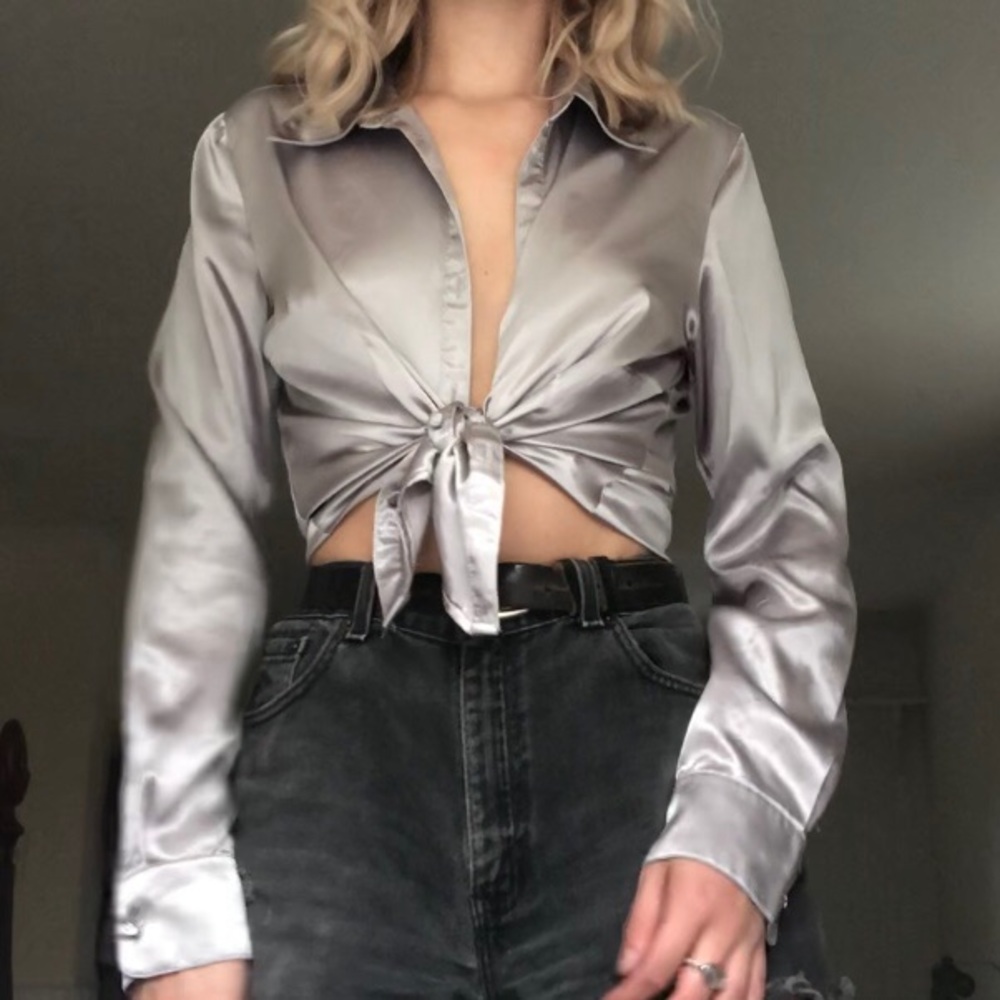 Vintage Silver Silky Blouse